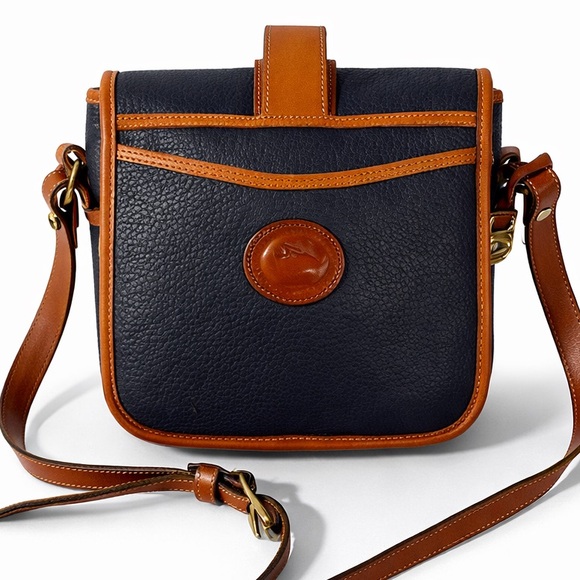 Dooney & Bourke Leather Crossbody Bag Navy Brown Vintage Style Designer Handbag - Picture 2 of 15